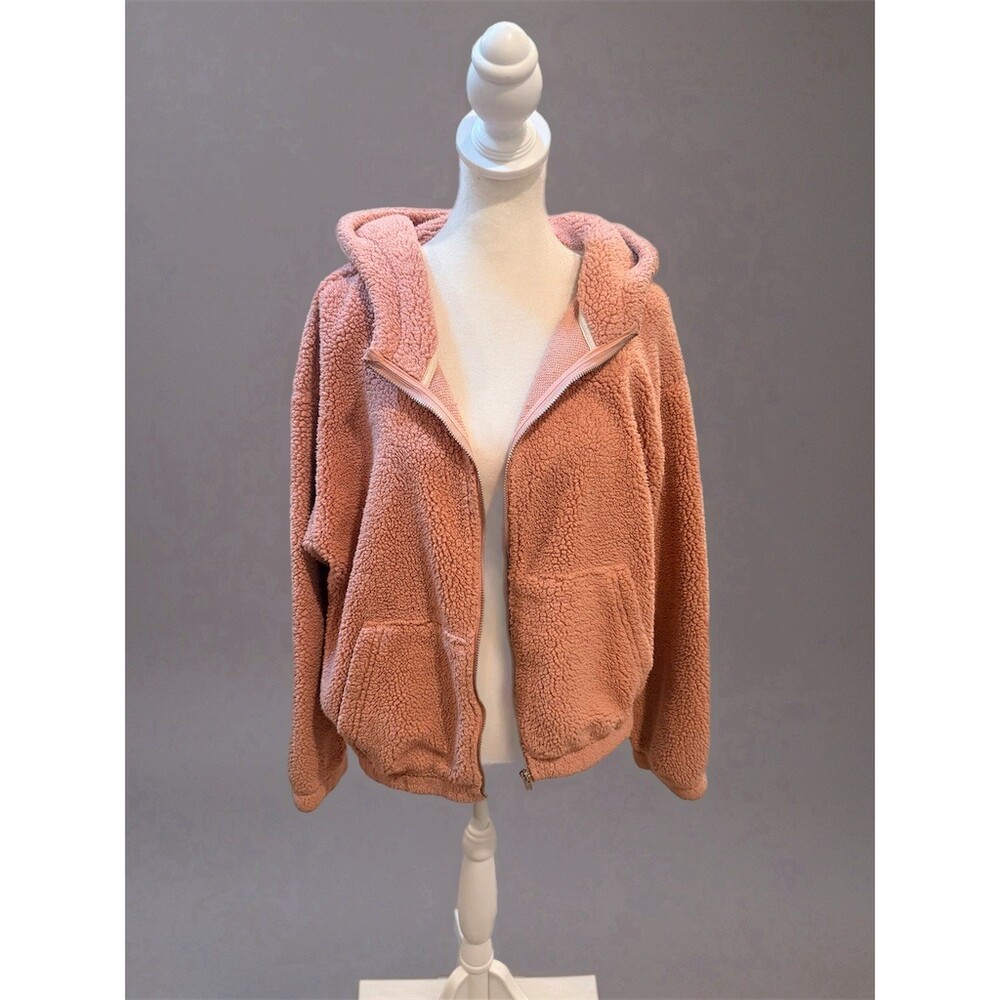 Papaya Jacket Womens Size M Dusty Pink Sherpa Teddy Full Zip Hooded